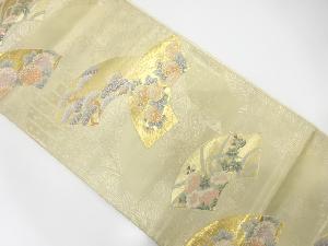 地紙に松・草花模様織り出し　袋帯